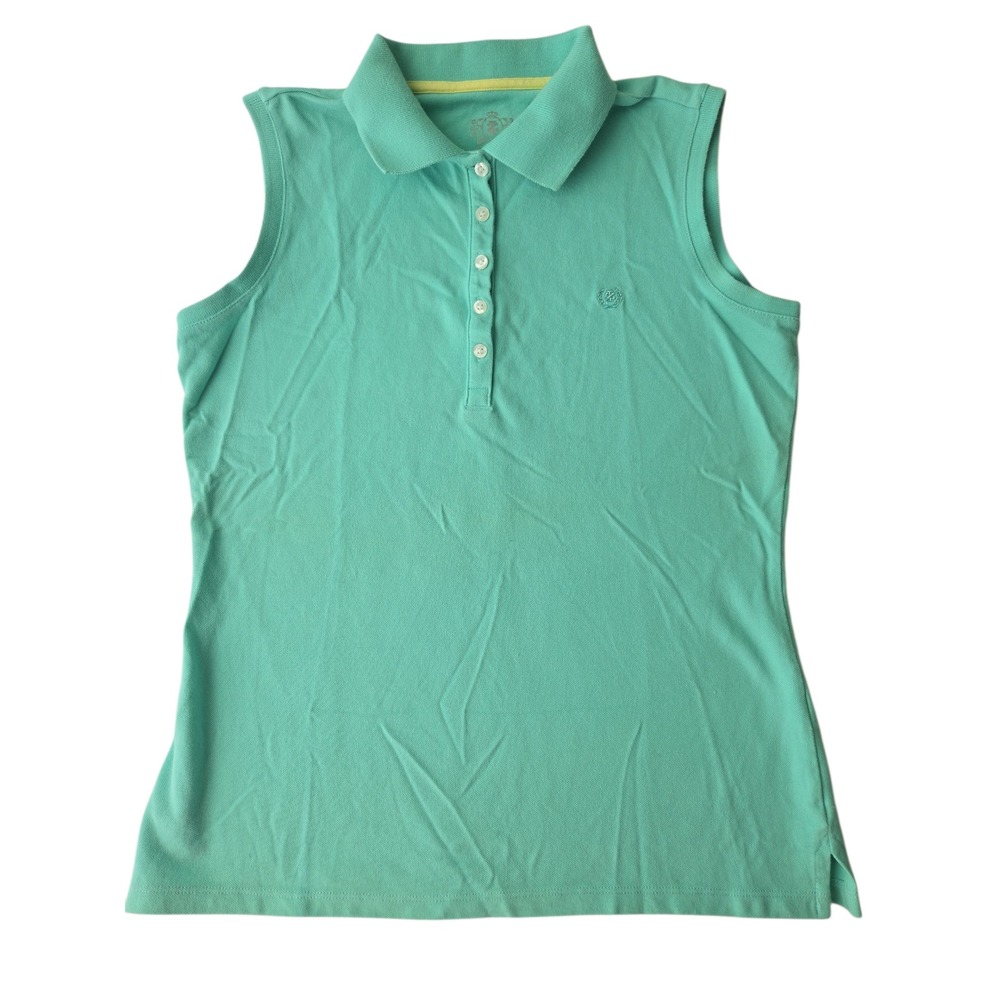 IZOD Womens S Aqua Green Sleeveless Polo Shirt Golf Preppy Cotton Blend
